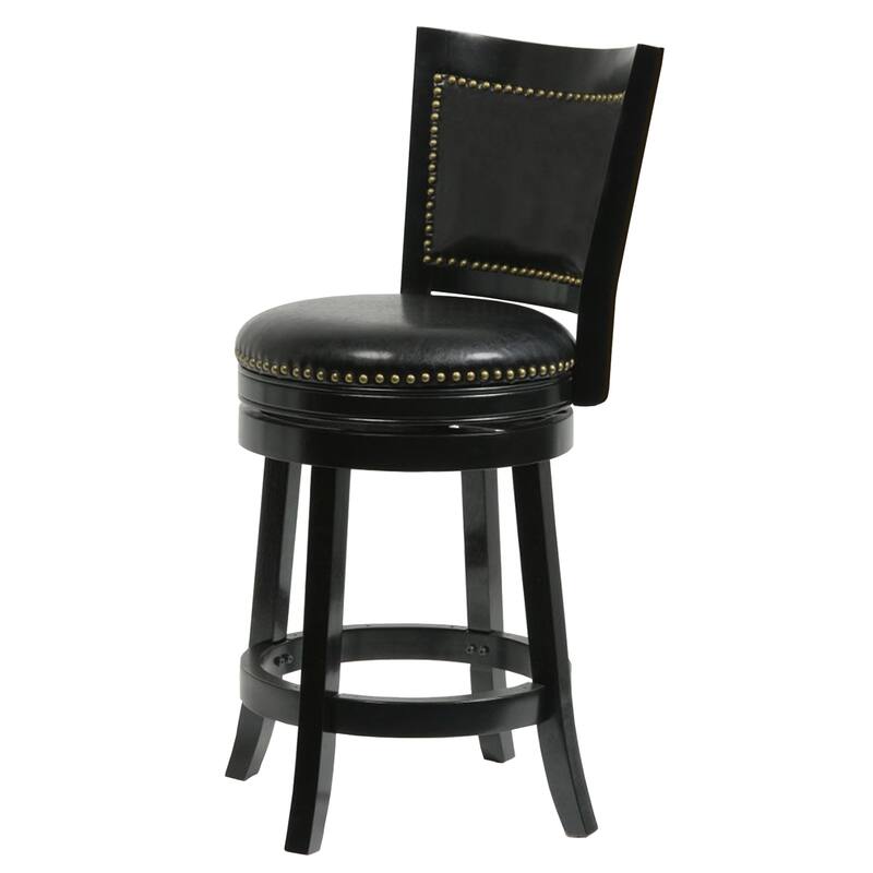 Nailhead Trim Round Leatherette Counter Stool with Flared Legs, Black - 37.5 H x 18 W x 21.5 L Inches