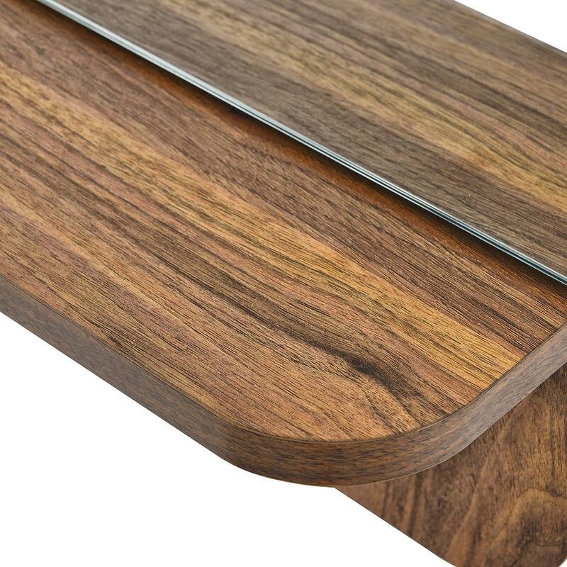 Hollow Modern Walnut Wall Mirror with Shelf and Hooks