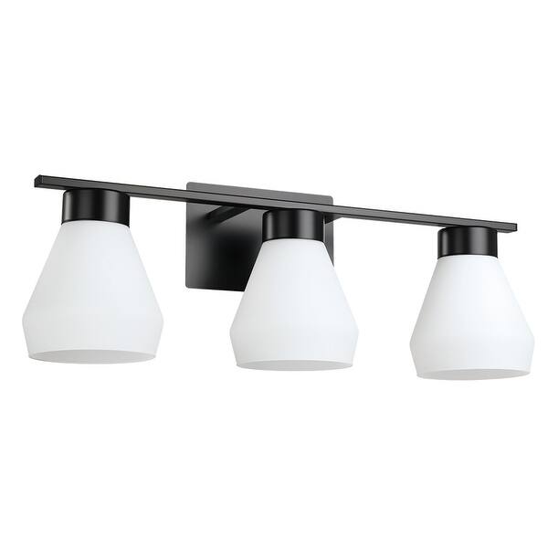 slide 2 of 4, EGLO Copeland - 3-Light Bath Vanity Light - Matte Black Finish - White Glass Shade