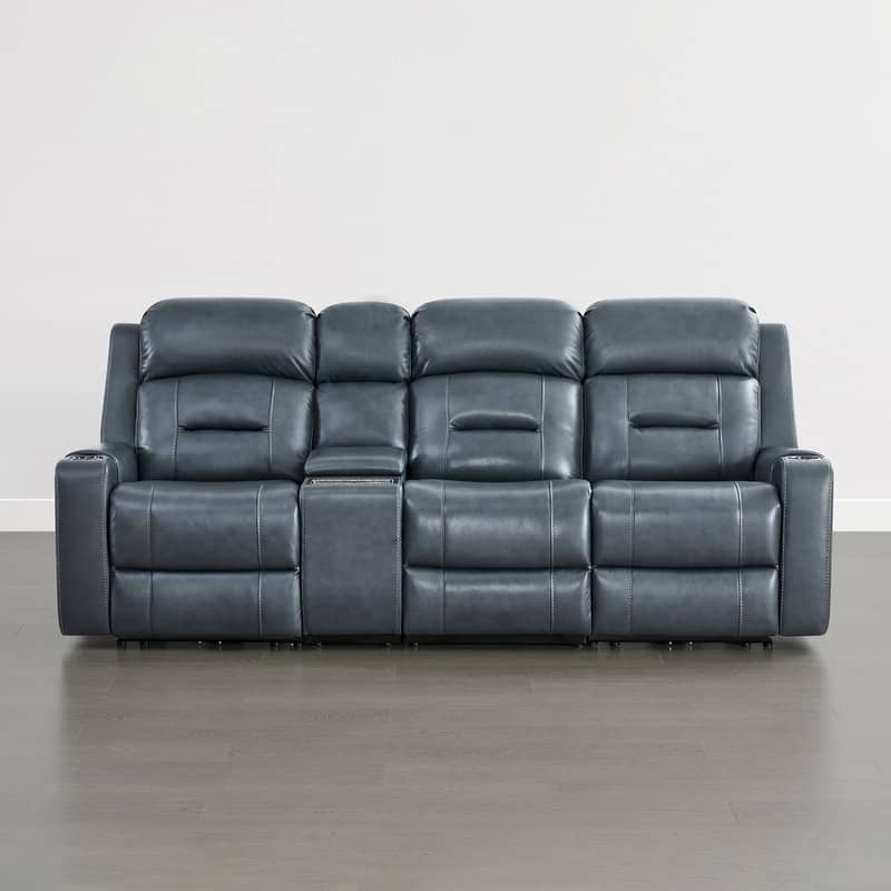 Spruce & Spring Genuine Leather Power Reclining Sofa with Wireless Charging