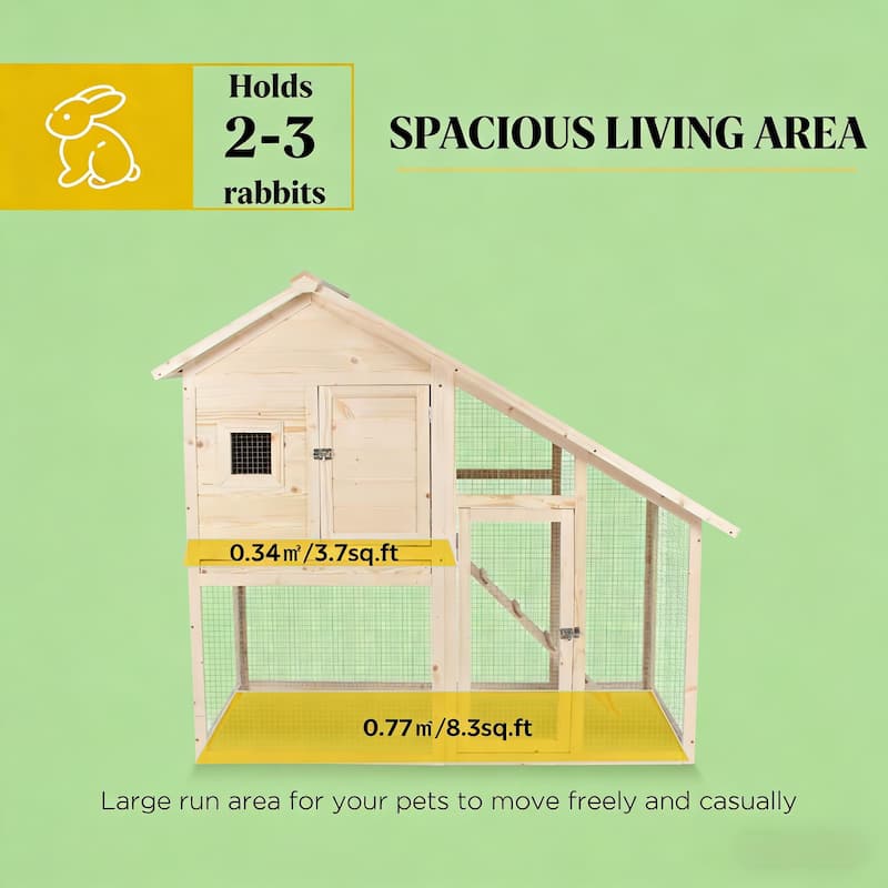 Bunny Cage,Weatherproof Rabbit Hutch,Spacious Pet House is designed for convenient cleaning - Natural Wood
