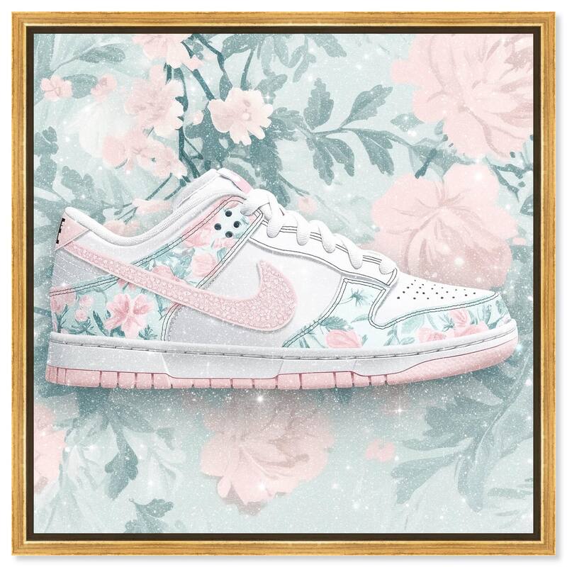 Dainty Floral Sneaker Canvas by Art Remedy - Gold - 16" x 16"