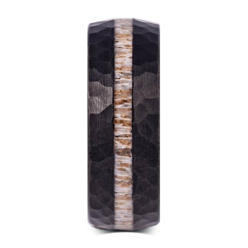 Manly Bands THE FORESTER Tungsten Black Plated with Inlay 8mm Hammered Finish