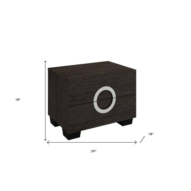 Wood Mirrored Nightstand with 2 Drawers and Black Legs