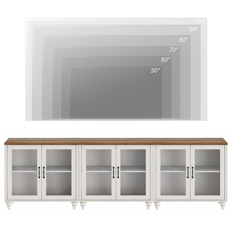 TV Stand with Glass Doors, TV Console Table TV Cabinet