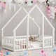 preview thumbnail 19 of 25, Twin Size Wood House-Shaped Floor Bed with Fence and Guardrails, Grey White