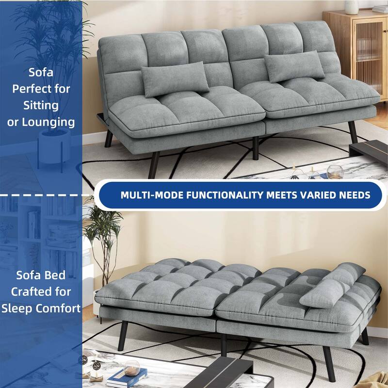 Moasis 70.8" Futon Sofa Bed Convertible Upholstered Couch Sleeper with Reclining Sleeper Split Tufted Back