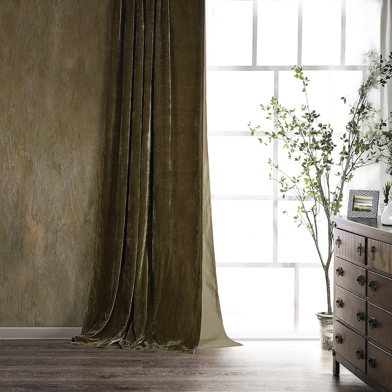 HiEnd Accents Stella Faux Silk Velvet Romantic Western Lined 1 Piece Curtain, 48"x108" - Green Ochre