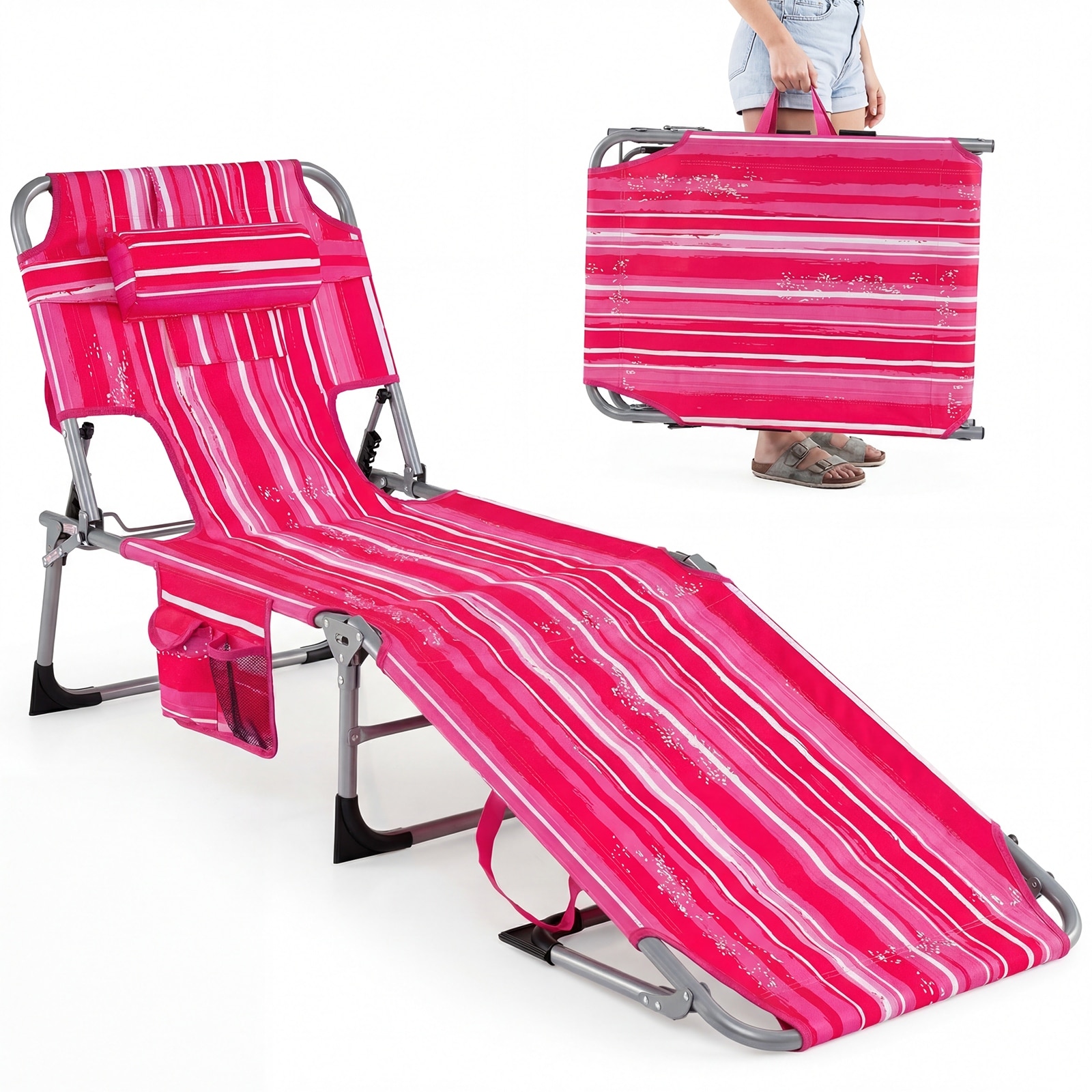 Gymax Tanning Chair w/ Face & Arm Holes Folding Chaise Lounge Beach