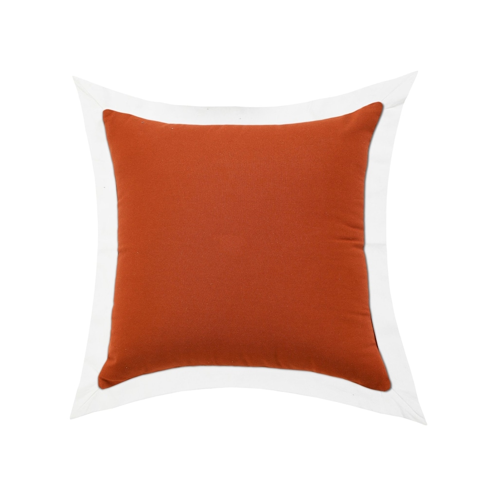 20" Orange and White Bordered Flange Frame Square Throw Pillow
