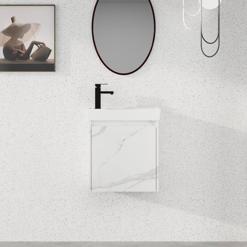 Beingnext 16''/20''/24"/30"/36" Bathroom Vanity with Sink, Floating Bathroom Vanity with Soft Close Door - 19.7"W - White-Ceramic Sink