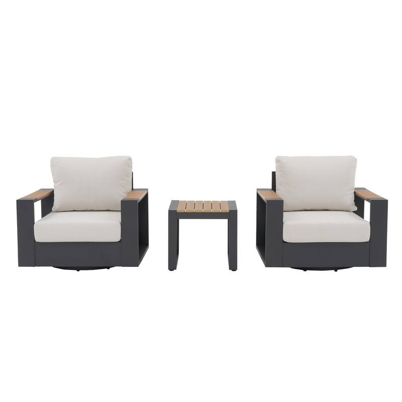 3-Piece Outdoor Aluminum Chat Set with 360-degree Swivel Patio Chairs
