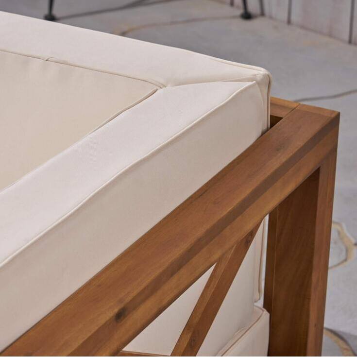 Roomfitters Outdoor X-Back Loveseat with Acacia Wood Frame and Weather-Resistant Cushions