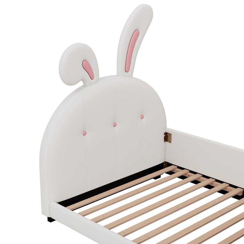 Upholstered Rabbit-Shape Princess Bed ,Platform Bed with Headboard and Footboard
