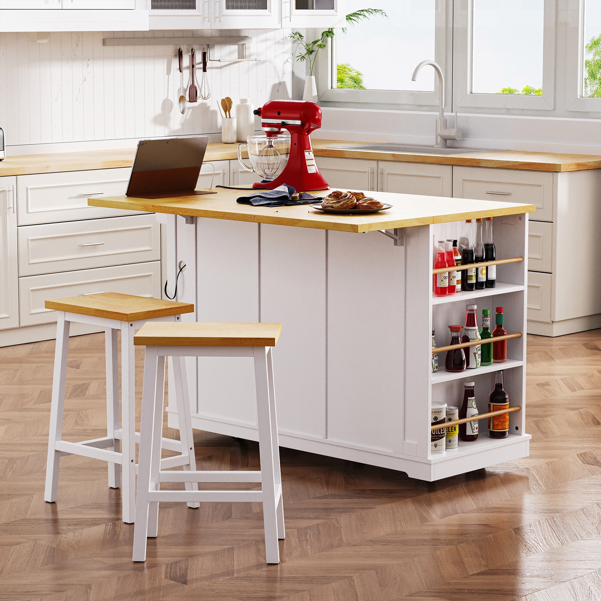 3 Piece Kitchen Island Set With 2 Bar Stools Kitchen Storage Cart Bed Bath Beyond 41296844