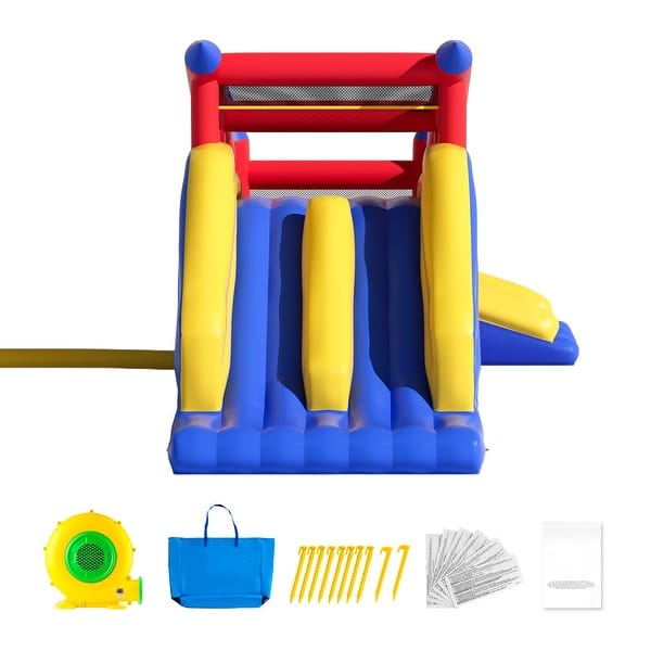 slide 2 of 12, Inflatable Outdoor Trampoline Jumping Bouncer Playhouse with Blower and Slide Ideal for Kids - 183.1” x 102.4” x 92.5”