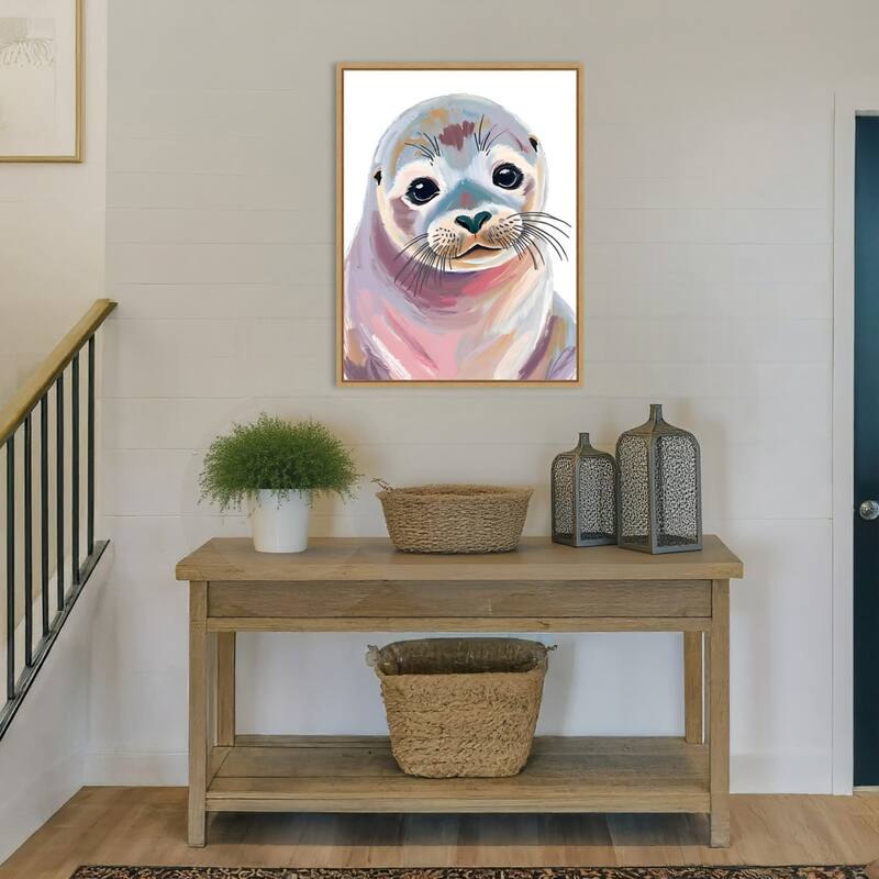 Cute Seal Pup by Ohkimiko Framed Canvas Wall Art