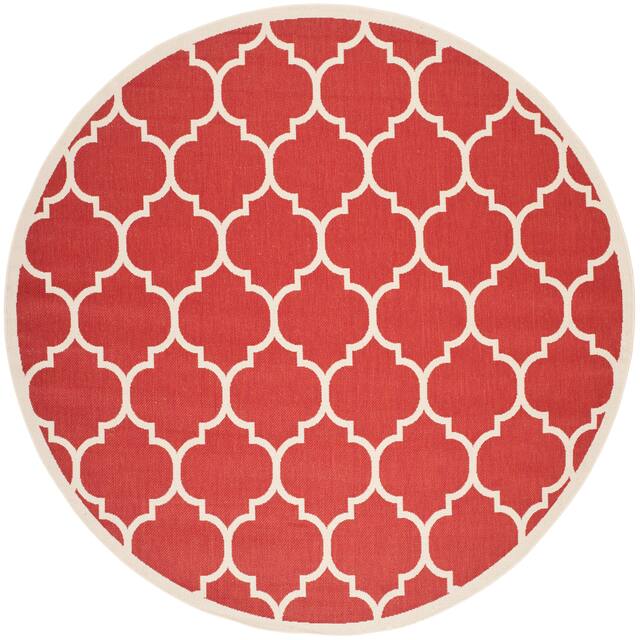SAFAVIEH Courtyard Kathy Indoor/ Outdoor Waterproof Patio Backyard Rug - 6'7" x 6'7" Round - Red/Bone