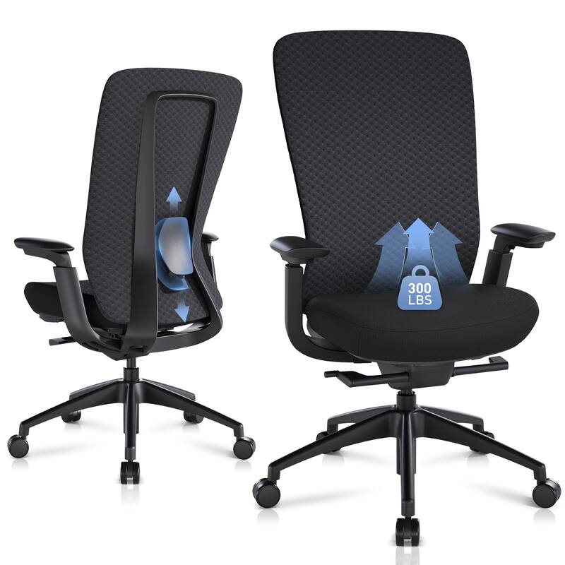 Ergonomic Office Chair, 4D Armrests, Seat Depth, Memory Foam, 300lbs, AirMesh Back - Dark Blue