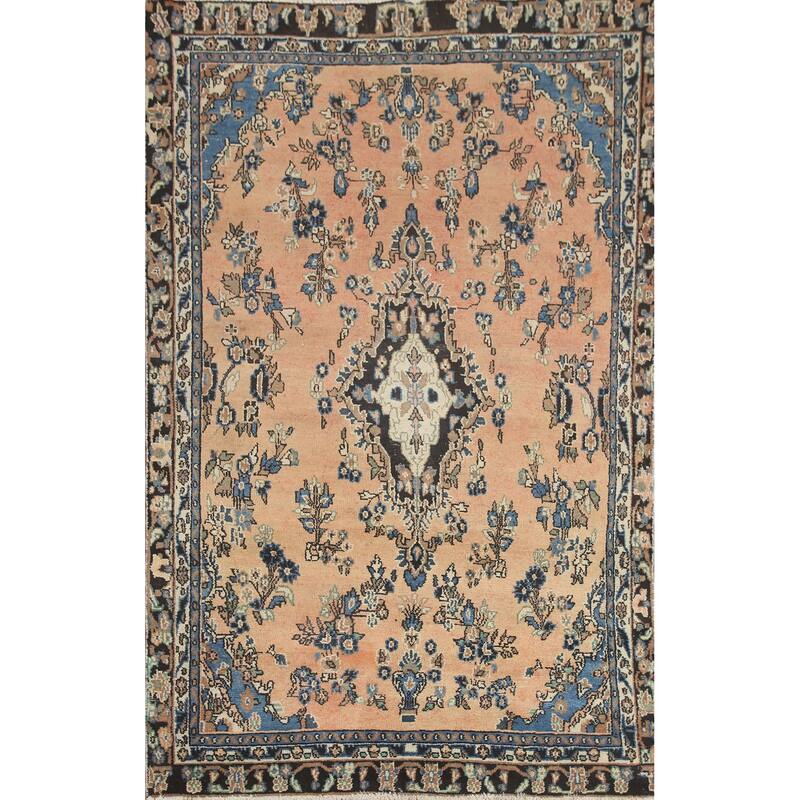 Hand Knotted Oriental 100% Wool Carpet Traditional Floral Peach Hamedan Area Rug - 8' 8'' X 5' 8''
