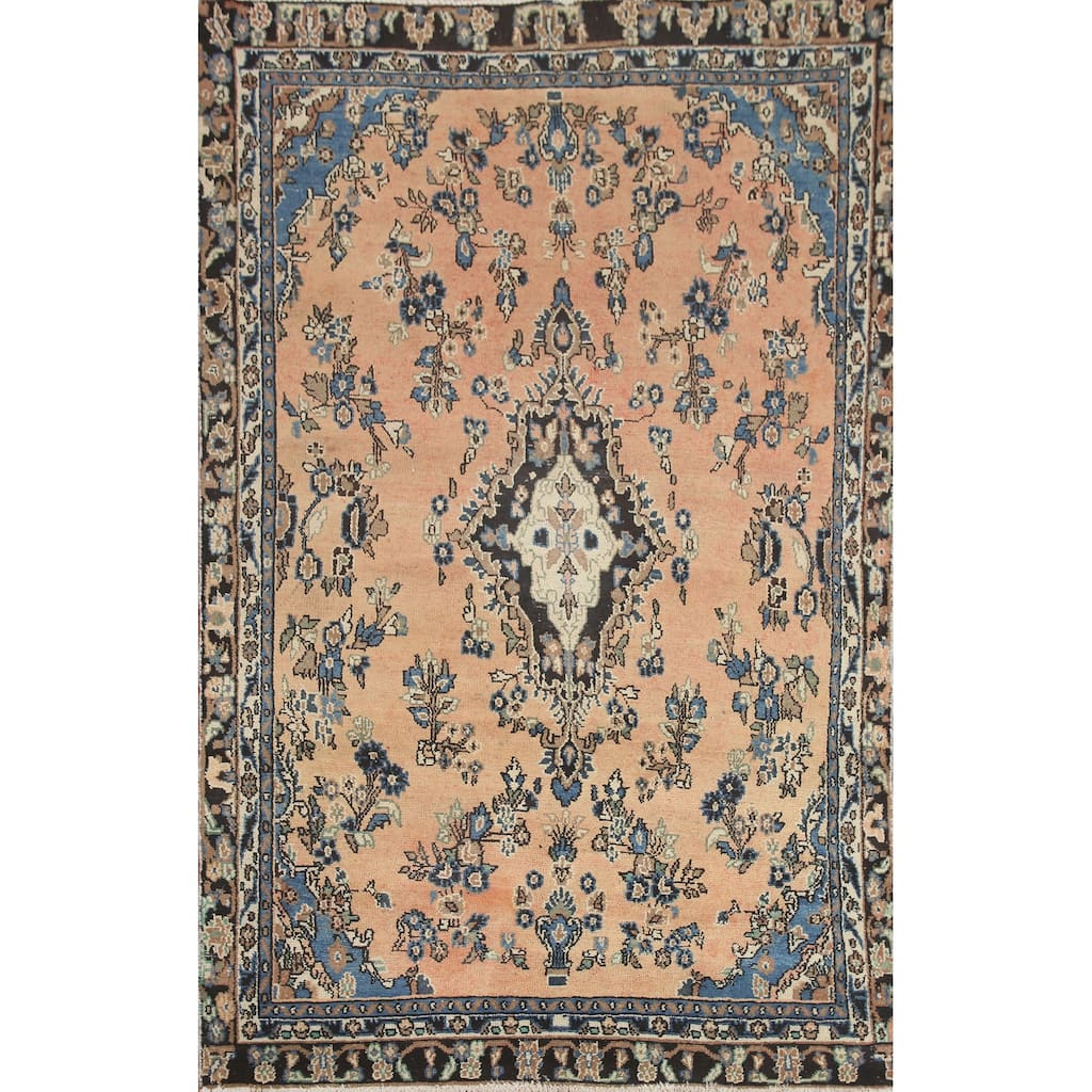 Hand Knotted Oriental 100% Wool Carpet Traditional Floral Peach Hamedan Area Rug - 8' 8'' X 5' 8''