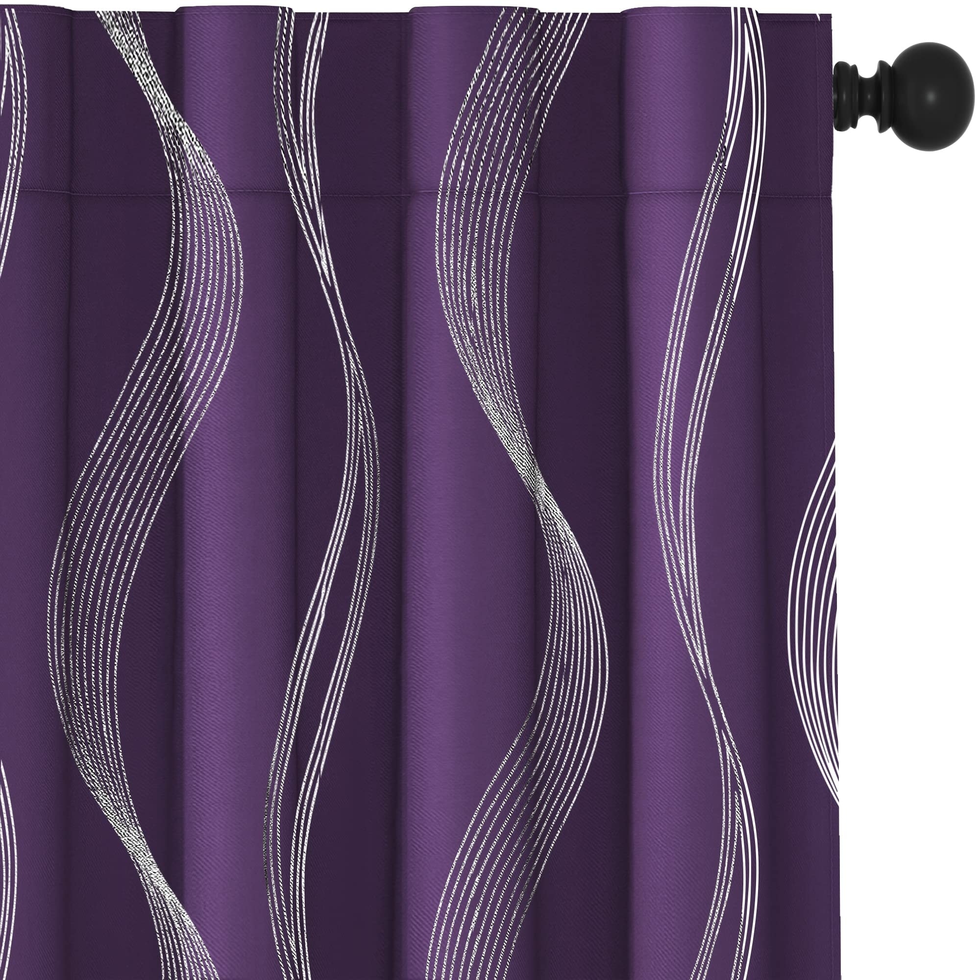 Back Tab and Rod Pocket Silver Wave Blackout Curtains, Set of 4