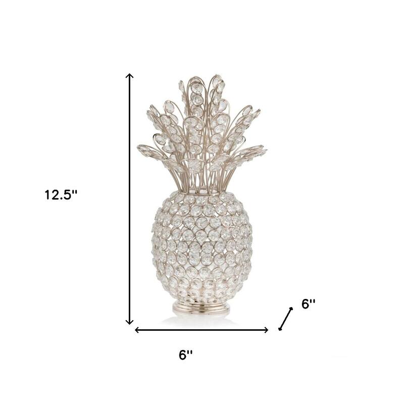 HomeRoots 13" Silver Metal Decorative Pineapple - 6' X '12.5' X '6