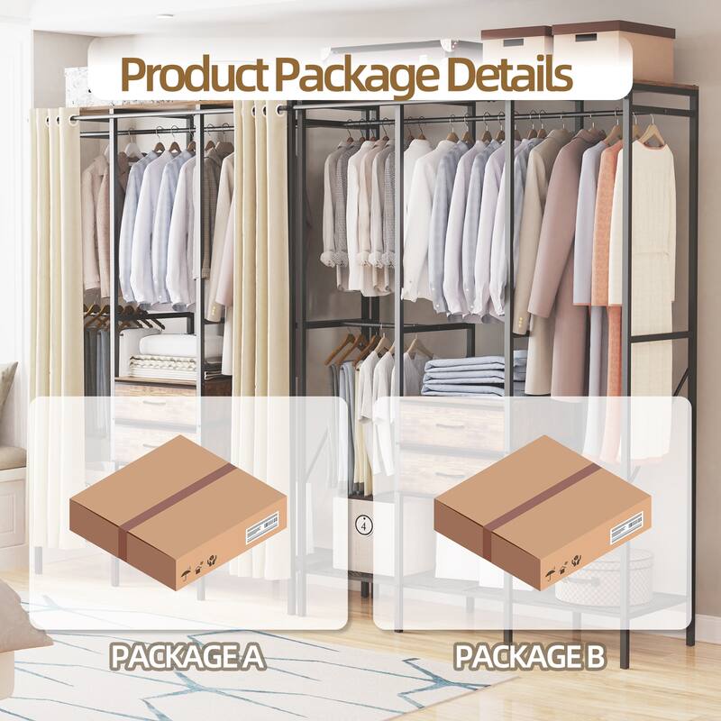 Freestanding Clothing Organizer Stand Wardrobe with Hanging Rails - 59"x20"x84"