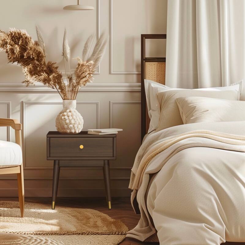 MacLuu Mid Century Modern 1-Drawer Solid Wood Nightstand