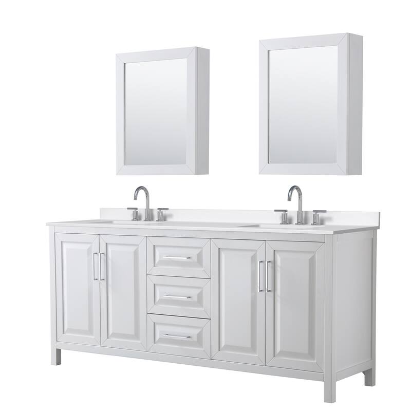 Daria 80-inch Double Vanity, 3 Hole Quartz Top, Med Cabinets