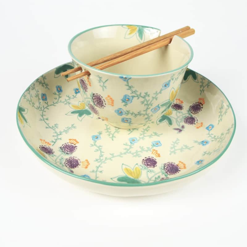Euro Ceramica Ella 3 Piece Dinner and Ramen Bowl Set - Service for 2 - Aqua