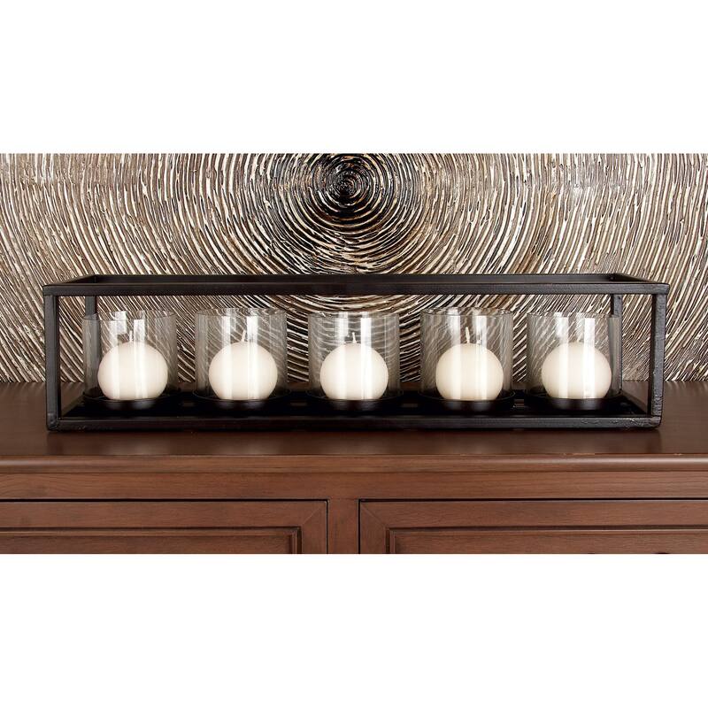 Black Metal 5 Glass Sleeve Candelabra
