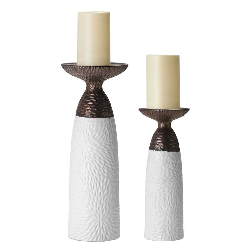 American Art Decor Twin Crucibles 2-Piece Table Top Candle Holder Set in Black - 15.25" x 4.5", 12" x 4.5"