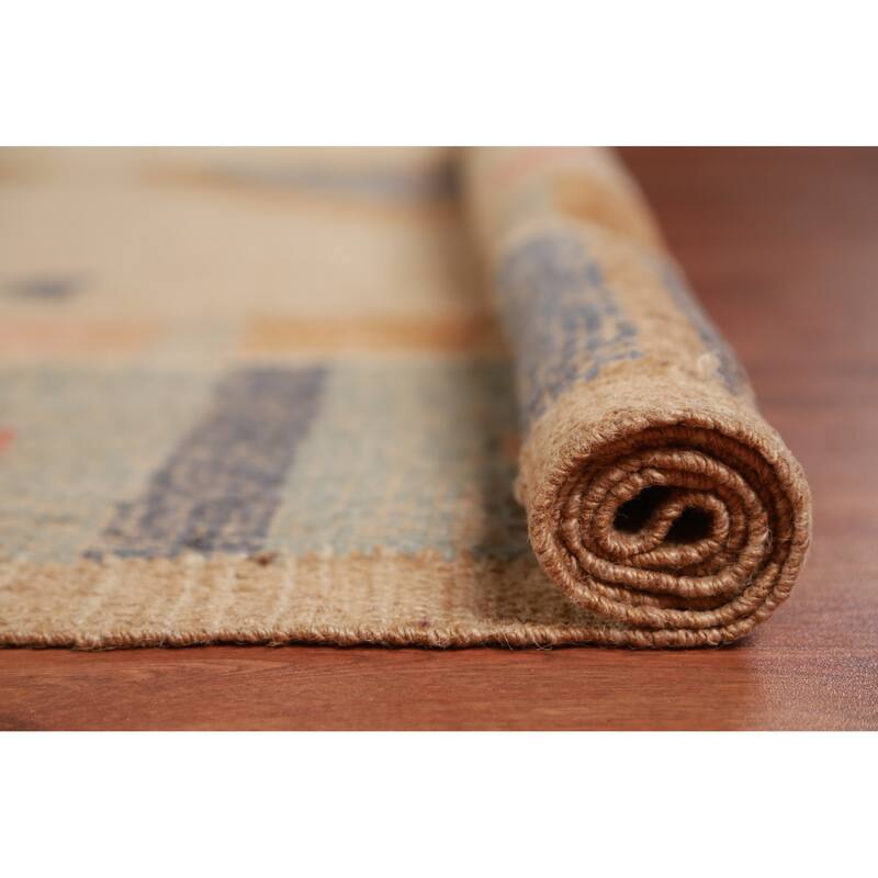 Hand Woven Oriental 100% Jute Carpet Southwestern Modern Beige & Ivories Kilim Area Rug - 12' 6'' X 9' 4''