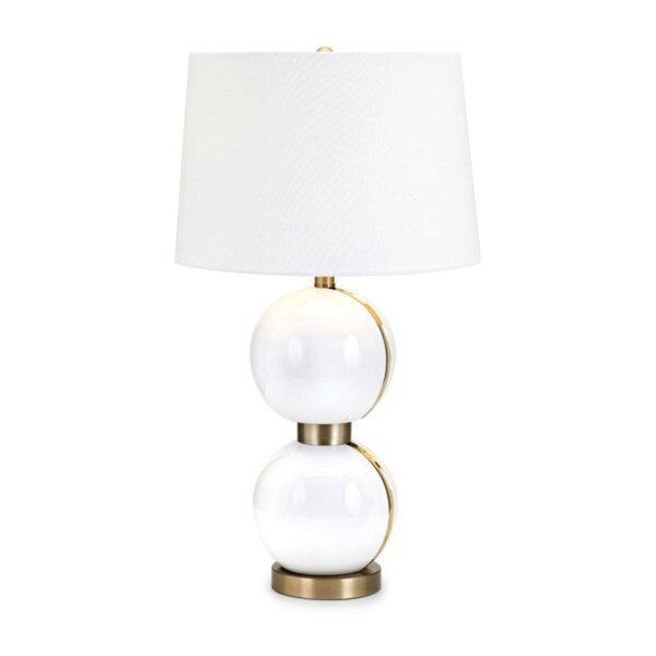 27 White And Gold Finish Orb Shaped Table Lamp With 27 White And Gold Finish Orb Shaped Table Lamp With Round Shade