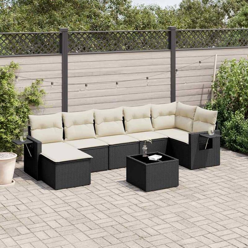 vidaXL Garden Sofa Set Black - Black and cream Large With table