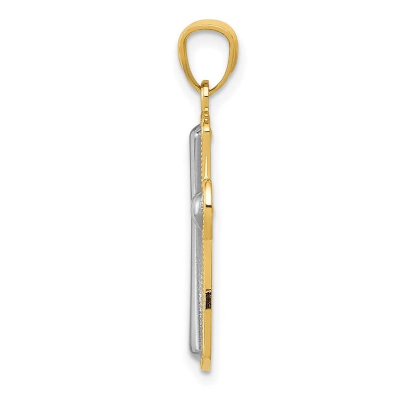 Curata 14k Yellow Gold 18" Rhodium Beaded Polished Flared Cross Necklace - 30x15.3mm