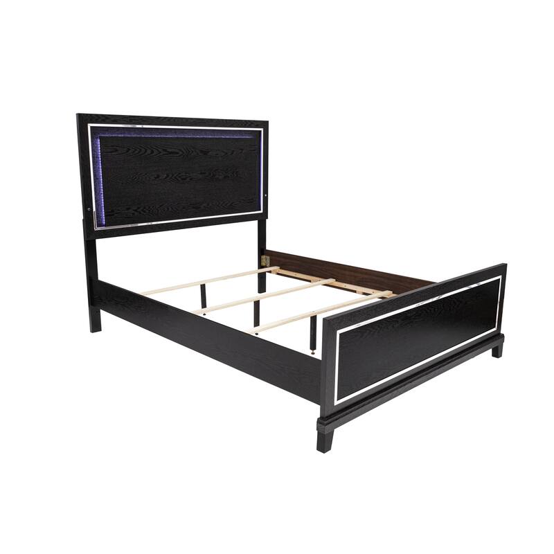 Modern Style 1pc Bed Set LED Light Headboard Tapered Legs Black Finish Bedroom Furniture