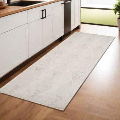Distressed Geometric Stain Resistant Woven Durable Area Rug - 2' X 8'
