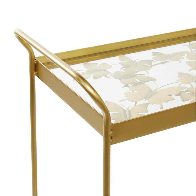 Metal Rolling 2 Shelf Bar Cart with Handles - Gold - Roche River Decor - 14"W x 28"L x 31"H