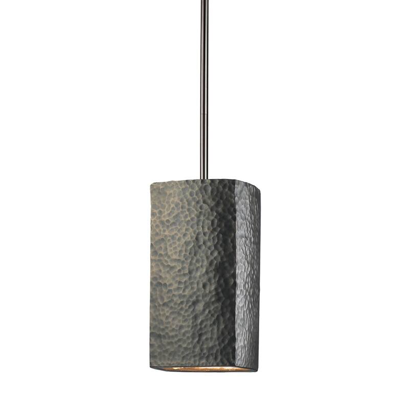 Justice Design Group Rectangle Pendant - Rigid Stem - Hammered Brass/Brushed Nickel