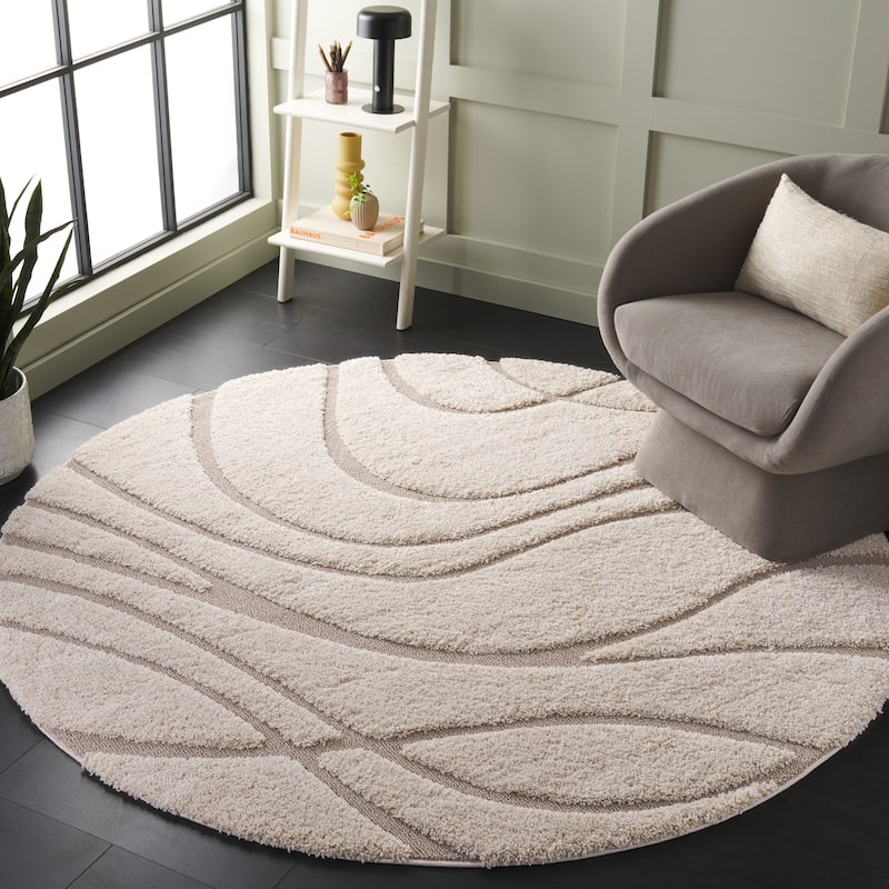 SAFAVIEH Florida Shag Staka Abstract Waves 1.2-inch Area Rug - 11' Round - Cream/Beige