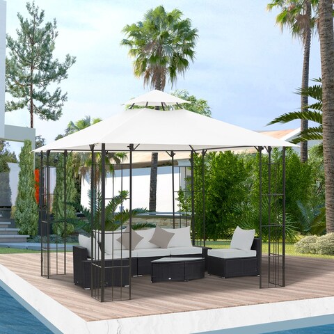 Outsunny 10' x 10' Outdoor Decorative Garden Gazebo Patio with Vented Canopy Roof Elegant Design & Proper Water Drainage