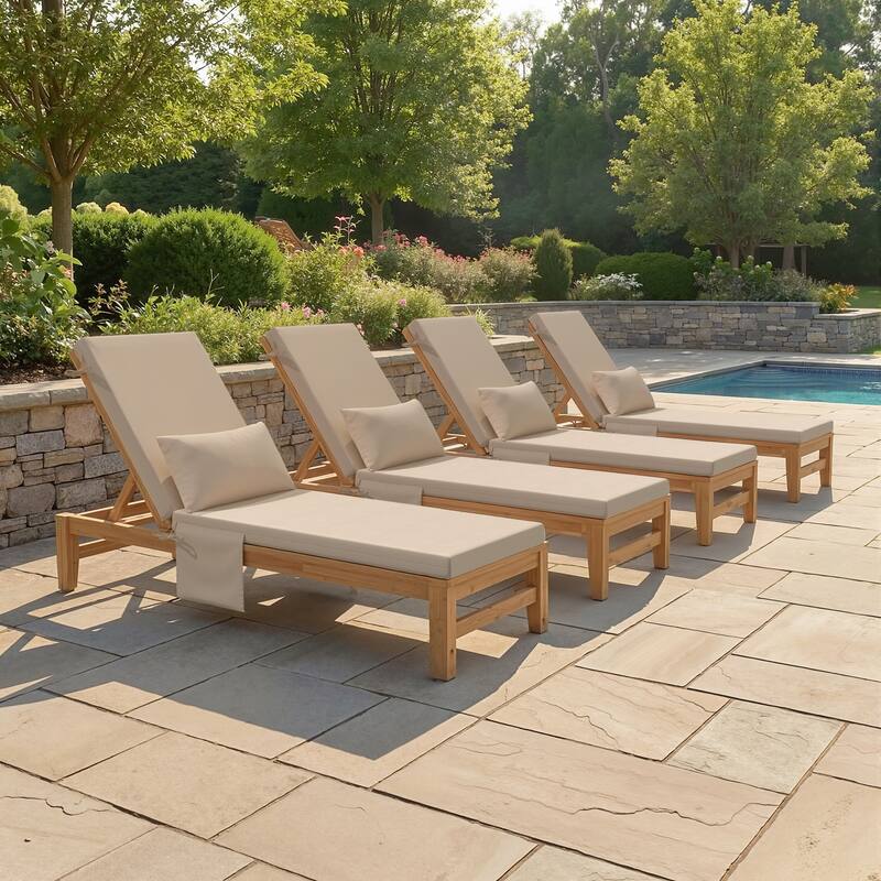 Outdoor Lounge Chair Cushions Patio Chaise Lounge Chair Seat Cushion with Pillow - 72 inches long - Beige - 4PC