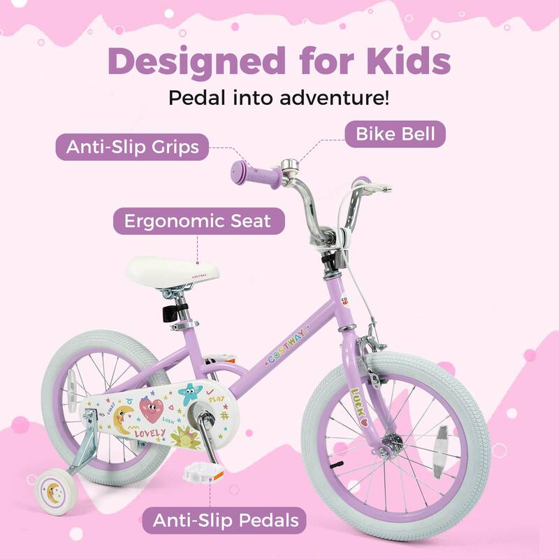 Costway 12/14/16/18 Inch Kids Bike for Girls Boys Age 3-8 Years with - See Details