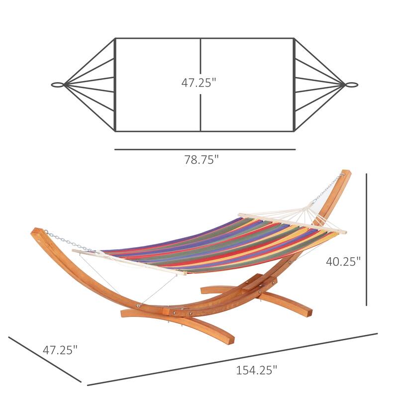 Outsunny 1-Person Hammock with Stand Set for Outside & Inside, 154" x 47" Wooden Frame, Cotton Fabric Bed, Safety Cords