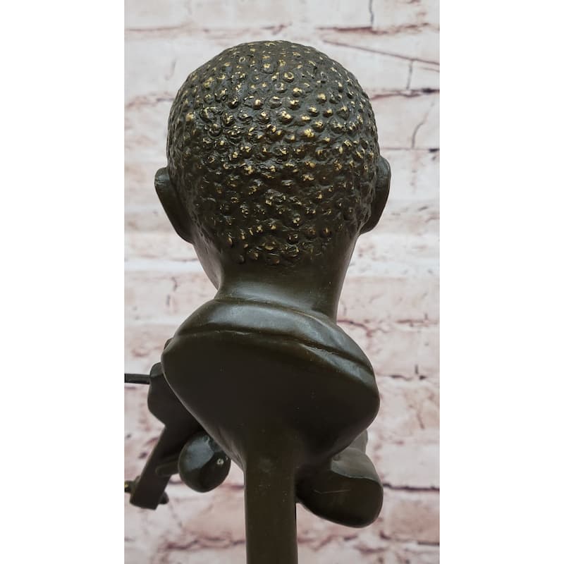 Bronze Boy Playing Violin Sculpture – Musical Bust On Marble Base