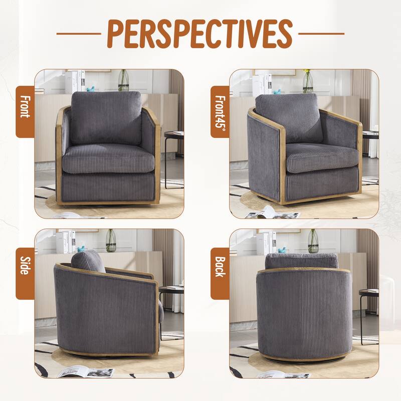 Corduroy Barrel Chair, Comfortable Living Room Accent Sofa Chair, 360 Degree Swivel Side Club Chair Leisure Arm Chair