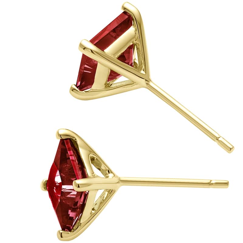 14k Yellow Gold Ruby Stud Earrings 2.91 ct Princess Shape