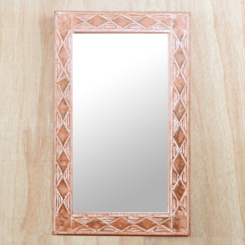 Novica Handmade Pink Diamonds Brass And Wood Mirror